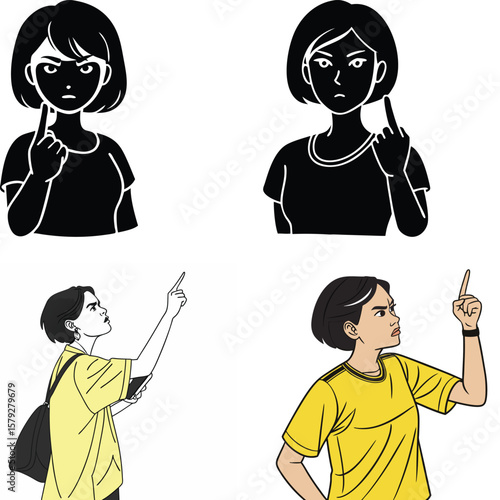 Woman pointing with index finger expressing disapproval or making a point