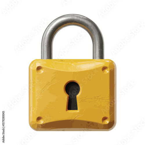 Yellow Padlock with Metal Shackle 3D Render