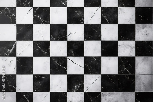 Checkered black and white marble floor tiles creating a vintage, elegant and decorative pattern © Татьяна Евдокимова