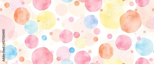 Seamless watercolor polka dot pattern, vibrant pastel hues on white background , polka dot, summer