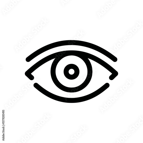 Simple line art illustration of a human eye, detailed iris and eyelids.