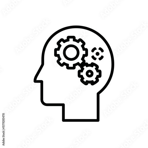 Cogs turning inside a human head, symbolizing intellect and mental processes.