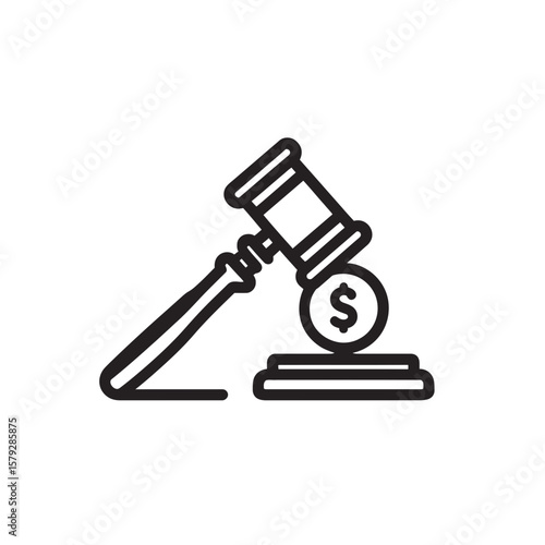 Gavel striking a coin on a block, symbolizing financial judgment or auction.