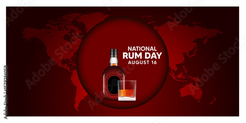 National Rum Day  August 16 bottle with glass vector poster