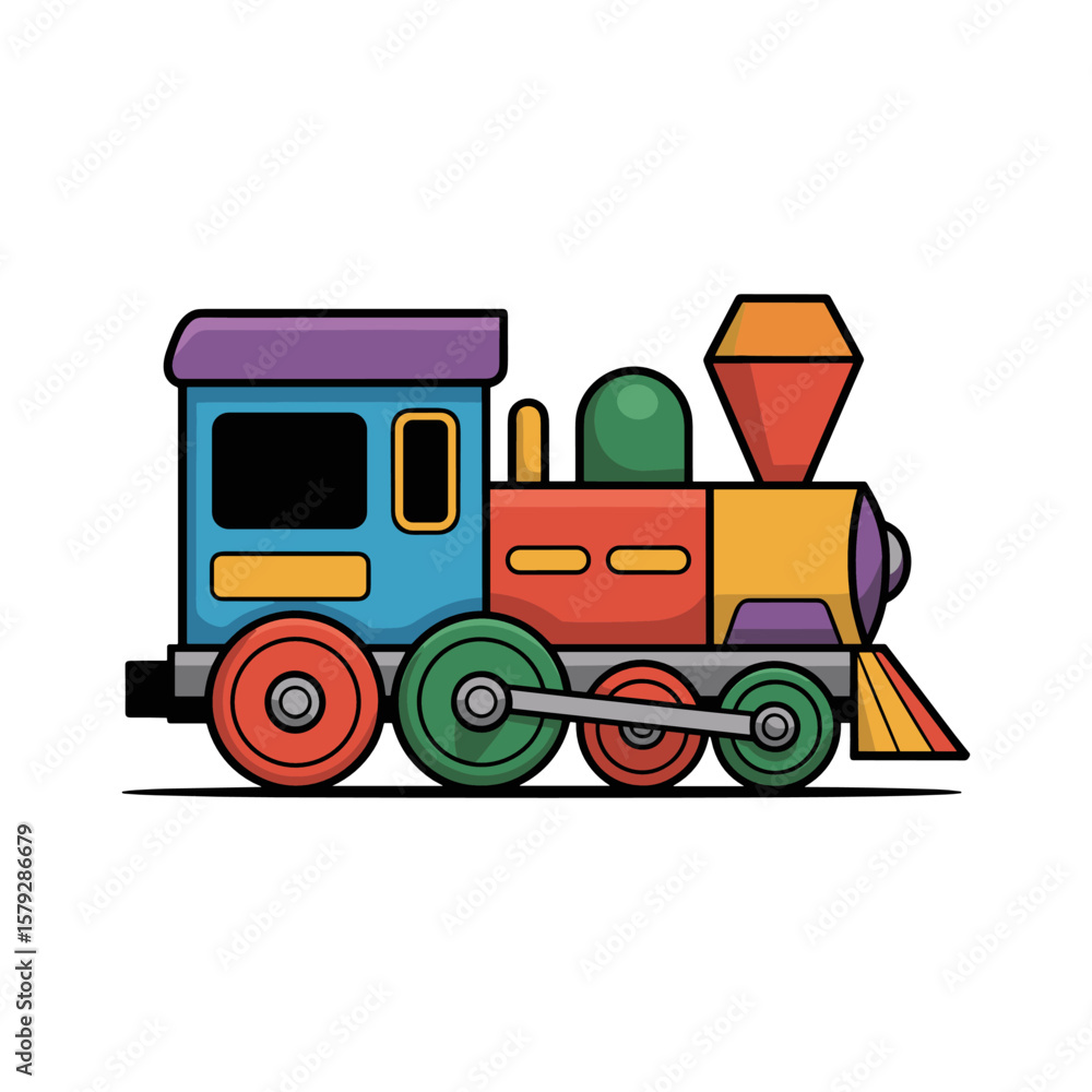 Naklejka premium Colorful Train Illustration: A vibrant illustration of a classic train locomotive, exuding nostalgia, fun, and the spirit of travel, beckoning us on a journey of imagination.