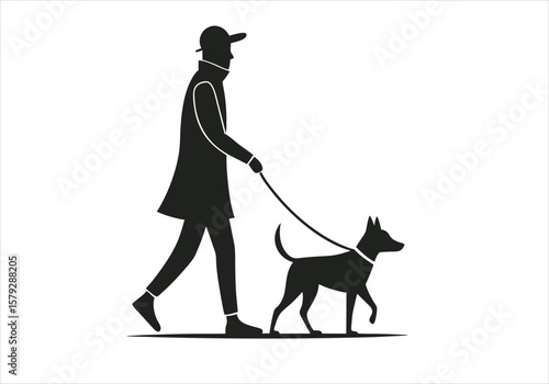 Walking in Harmony: Silhouette depicts a person strolling with dog, on a leisurely walk, embodying the serenity of companionship and outdoor activity.