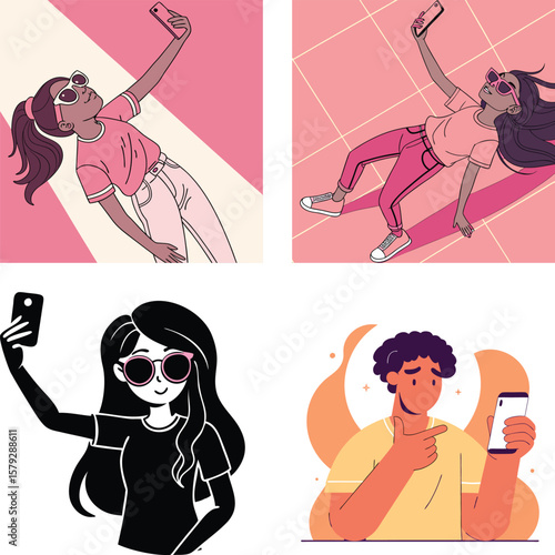Diverse people capturing moments with their smartphones in various styles