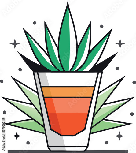 Fresh Bakery and Pastry Tequila Shot with Agave Plant: A Stylish and Modern Cocktail Illustration