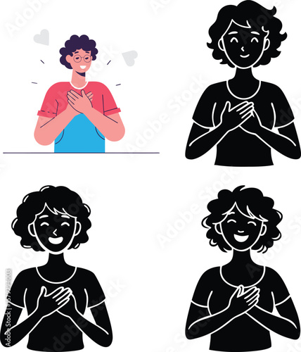 Person with hands on chest expressing gratitude or heartfelt emotion