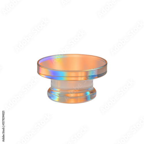 Iridescent Glass Pedestal Reflecting Light A 3D Rendering Marvel Displaying Intricate Details And Captivating Holographic Effects Against A Clean Transparent Backdrop Artistic Visualization