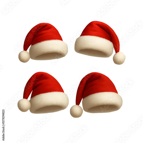 Festive Santa Hats Arrayed on Transparent Backdrop Holiday Cheer and Seasonal Joy Bring Warmth with these Classic Christmas Adornments for Celebratory Occasions