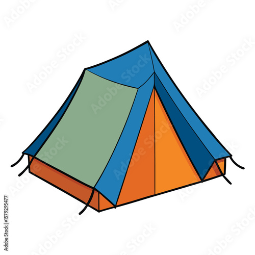 Blue tourist tent isolated on white, perfect for summer camping adventures or outdoor recreation