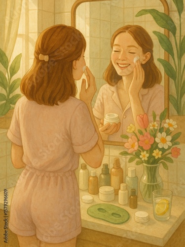 Girl is having her morning routine 