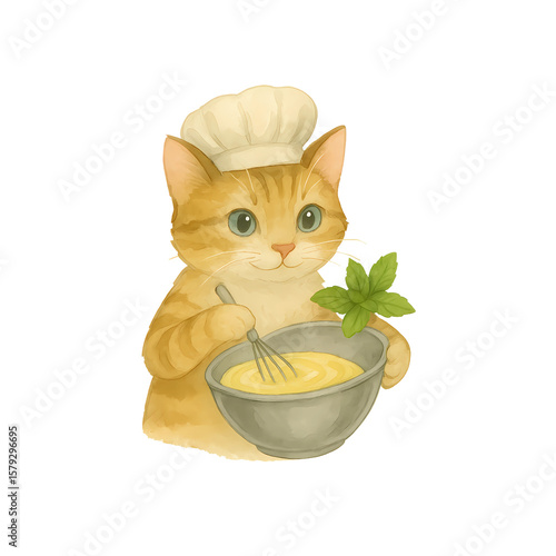 An Adorable Feline Chef Whisking Up Culinary Delights A Whimsical Illustration of a Ginger Cat Expertly Preparing a Dish with a Touch of Feline Charm