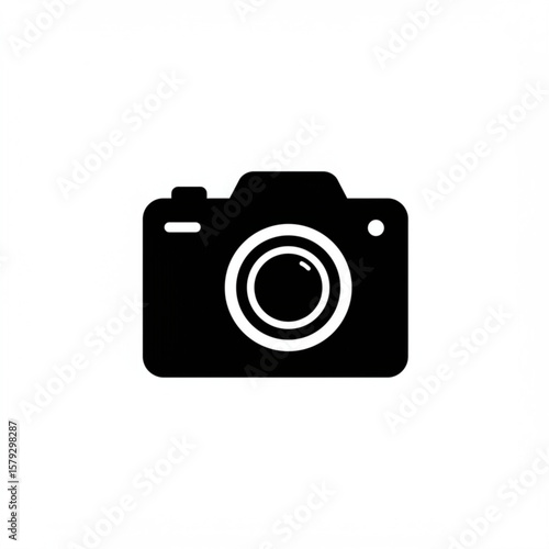 Simple black silhouette icon of a modern digital camera on a white background