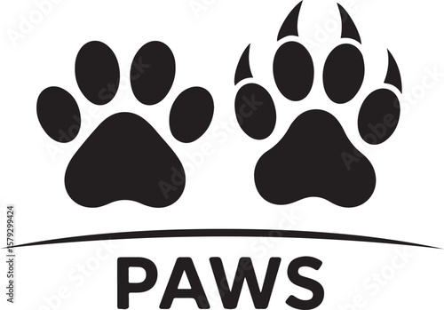 Black silhouette of two animal paw prints with claws isolated on transparent background