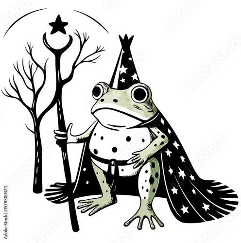 Magical Frog Witch Illustration Vector