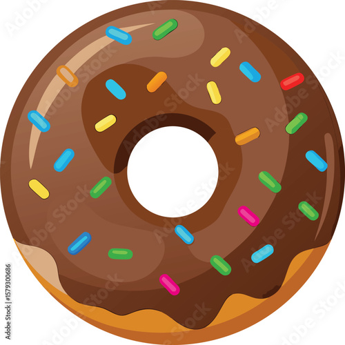 Beverage and Drink Delicious Chocolate Glazed Donut with Colorful Sprinkles, Perfect for Sweet Treats and Dessert Lovers