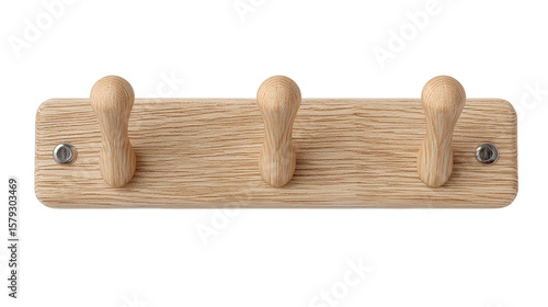 Wooden wall hook rack with 3 pegs background isolated on a Transparent background, PNG file.
