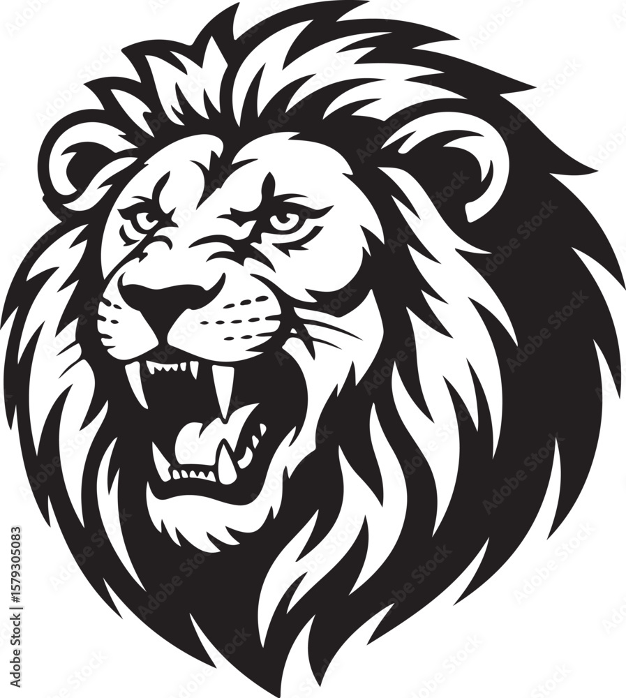 Fototapeta premium Roaring Lion Head Vector Illustration for Strength and Wildlife Concepts