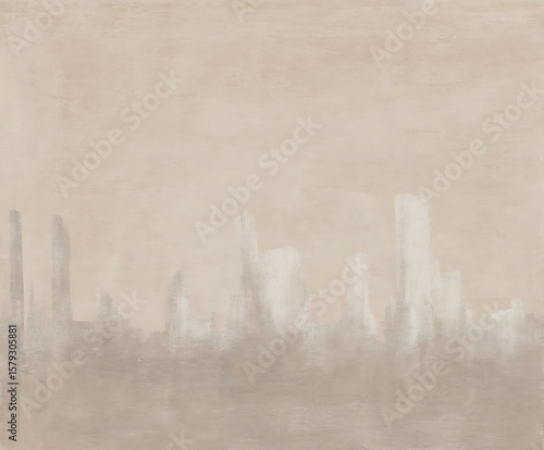 Minimalist city skyline painting neutral tones