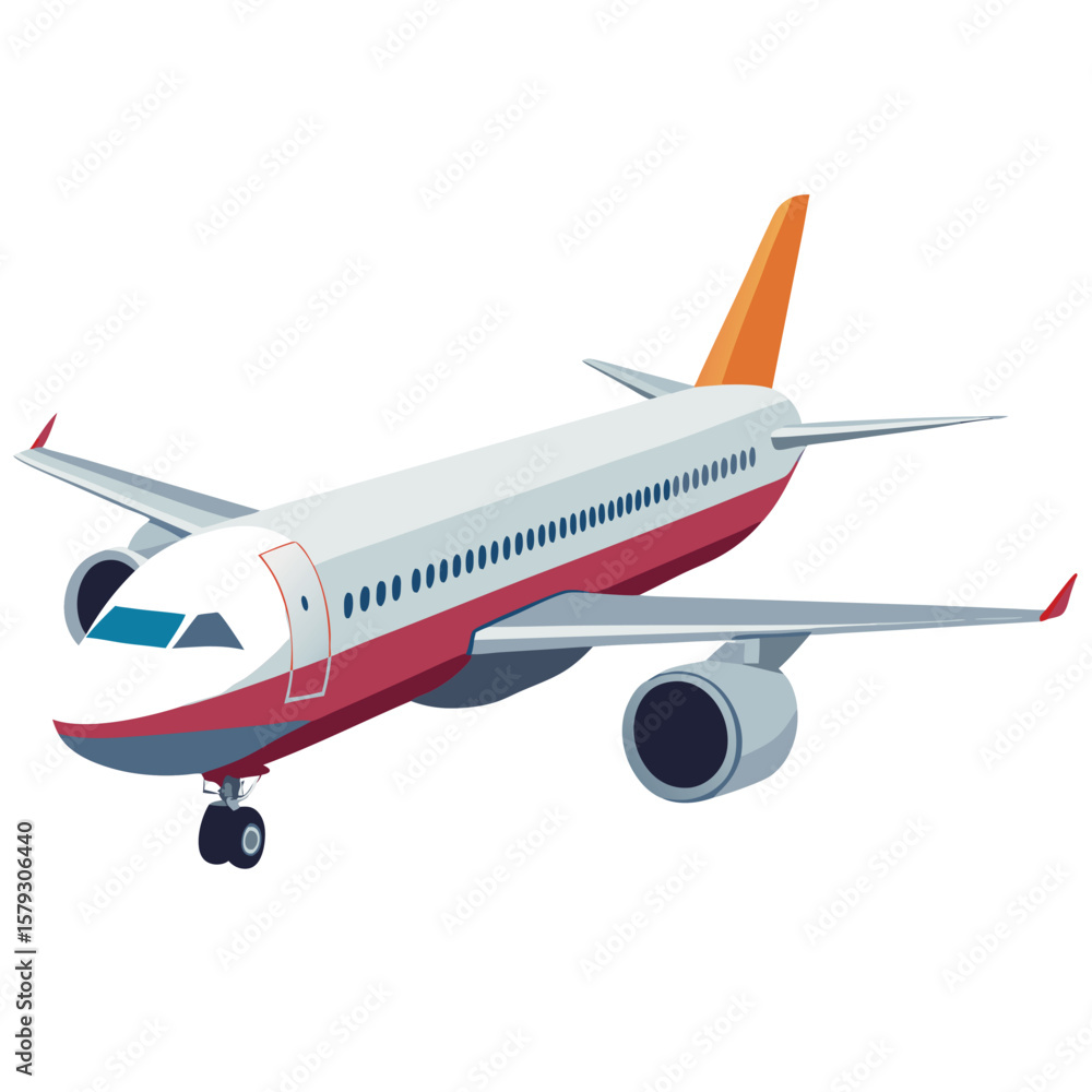 Fototapeta premium A commercial airline vector in 3/4 perspective view, dynamic and ready for takeoff.