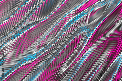 Wallpaper Mural Abstract metallic waves with vibrant pink and blue accents for modern design. 3d render Torontodigital.ca