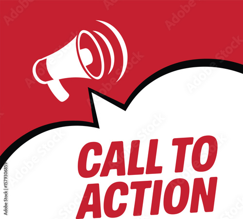 "Call to Action" marketing banner with a megaphone icon for a business announcement or promotion.