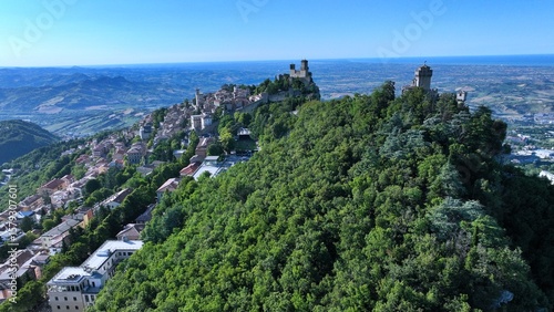 defaultAerial view of San Marino also known as the Most Serene Republic of San Marino an enclaved microstate surrounded by Italy