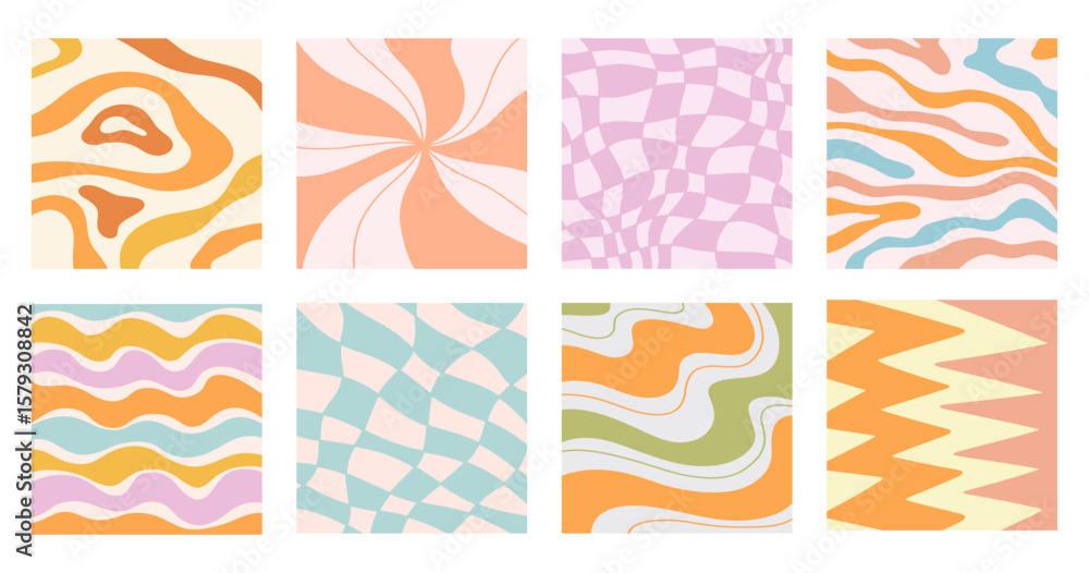 Obraz premium Distorted wavy patterns square background set