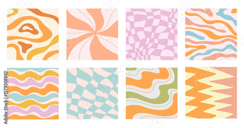 Distorted wavy patterns square background set