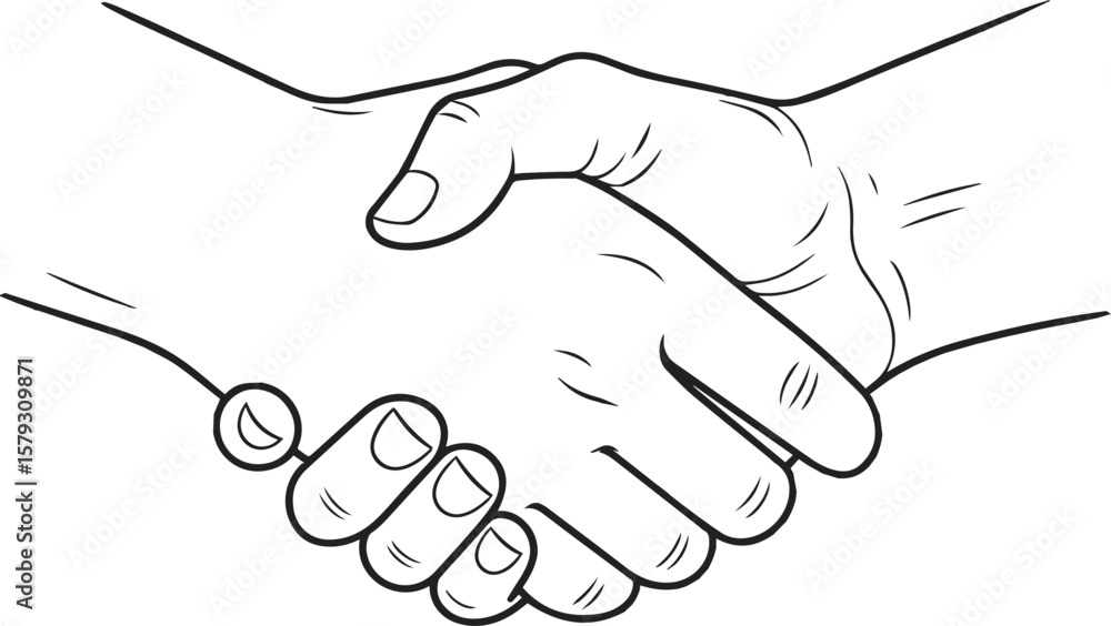 Fototapeta premium Detailed Line Art Drawing of Two Hands Clasped in a Firm Handshake.