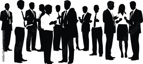 Group of Business Professionals in Formal Attire Engaging in Conversation.