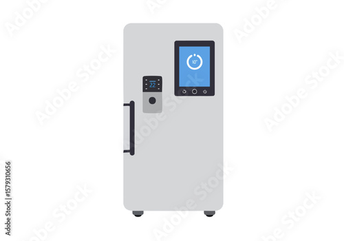 A sleek, modern fridge with a touchscreen display. Clean lines and a minimalist design. Ideal for tech, business, or lifestyle visuals.