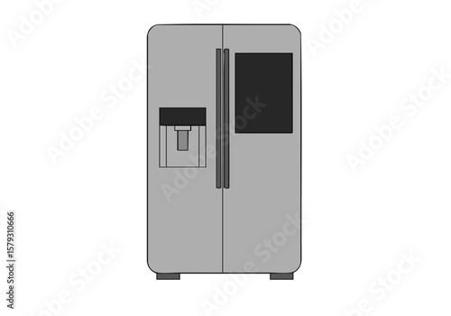 A sleek digital fridge illustration. Modern design, clean lines, and a digital display. Perfect for tech, appliances, or lifestyle concepts. Simple, graphic style.