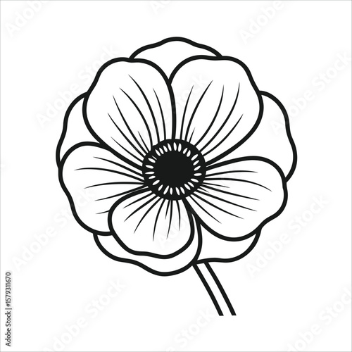 Poppy Flower in Full Bloom — Monochrome Vector Silhouette

