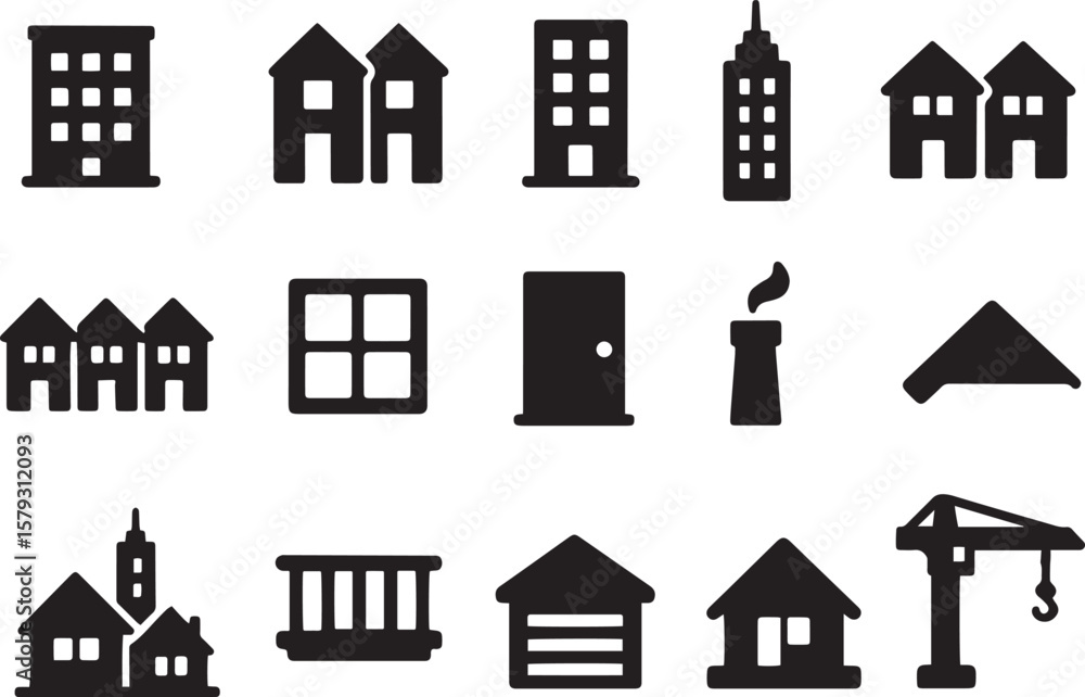 Fototapeta premium Buildings houses windows doors factory crane vector