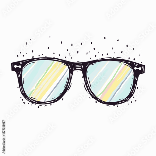 Stylish sunglasses with colorful lenses and simple illustration  
