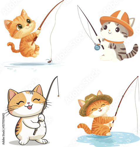 set of funny cartoon cats