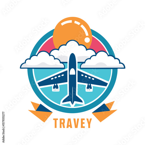 A modern travel agency logo icon with a plane and clouds, perfect for tourism branding.