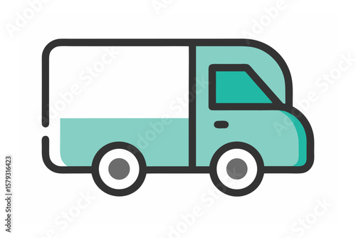 Simple Teal Delivery Truck Icon with Black Outline on a White Background
