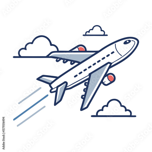 An outlined airplane taking off with a smoke trail, symbolizing ascent, new beginnings, or travel.