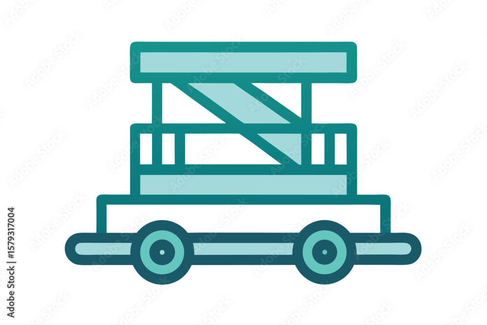 Fototapeta premium Scissor Lift Platform Icon in Teal Construction Equipment Industrial Machinery and Vehicle