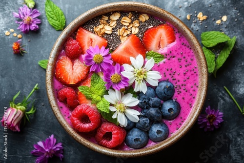 Wallpaper Mural Colorful Smoothie Bowl with Fresh Berries and Edible Flowers Torontodigital.ca