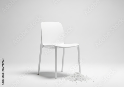 Wallpaper Mural Commercial studio shot of a modern, white plastic chair with a small pile of white polypropylene pellets at its base, showcasing modern design Torontodigital.ca