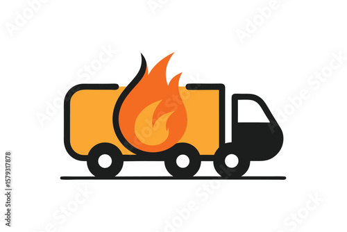 Burning Truck Icon Delivery Vehicle on Fire Symbolizing Disaster or Urgent Situation