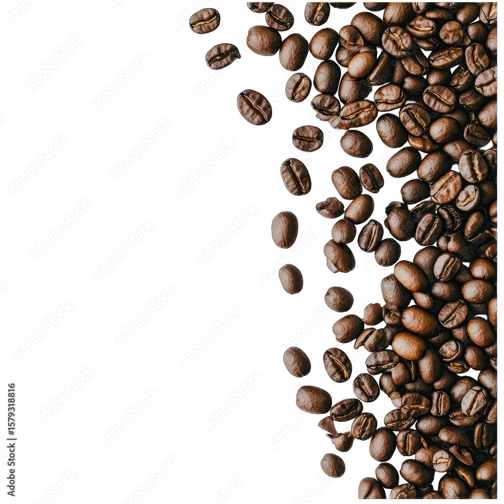 Naklejka premium Coffee beans cascade against a dark background