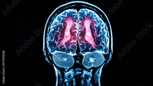 A digital image showing a brain scan with highlighted areas indicating potential neurological damage