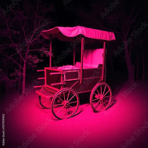 A surreal infrared image of a cart, showcasing contrasting chiaroscuro lighting, infrared spectrum, otherworldly appearance, strong contrasts, and deep shadows