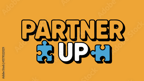 Partner Up Emblem Puzzle Piece Design For Collaboration And Teamwork On Orange Background